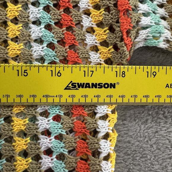 Colorful Sweater Womens M Orange Rainbow Striped Crochet Open Front Cardigan - Picture 9 of 13